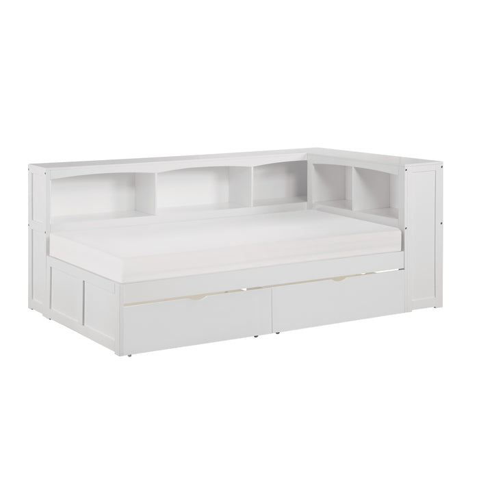 Galen-(4) Twin Bookcase Corner Platform Bed with Storage Boxes image