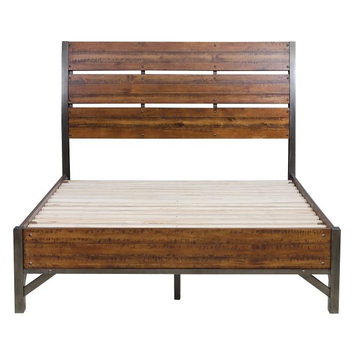 Holverson Queen Platform Bed in Rustic Brown & Gunmetal 1715-1